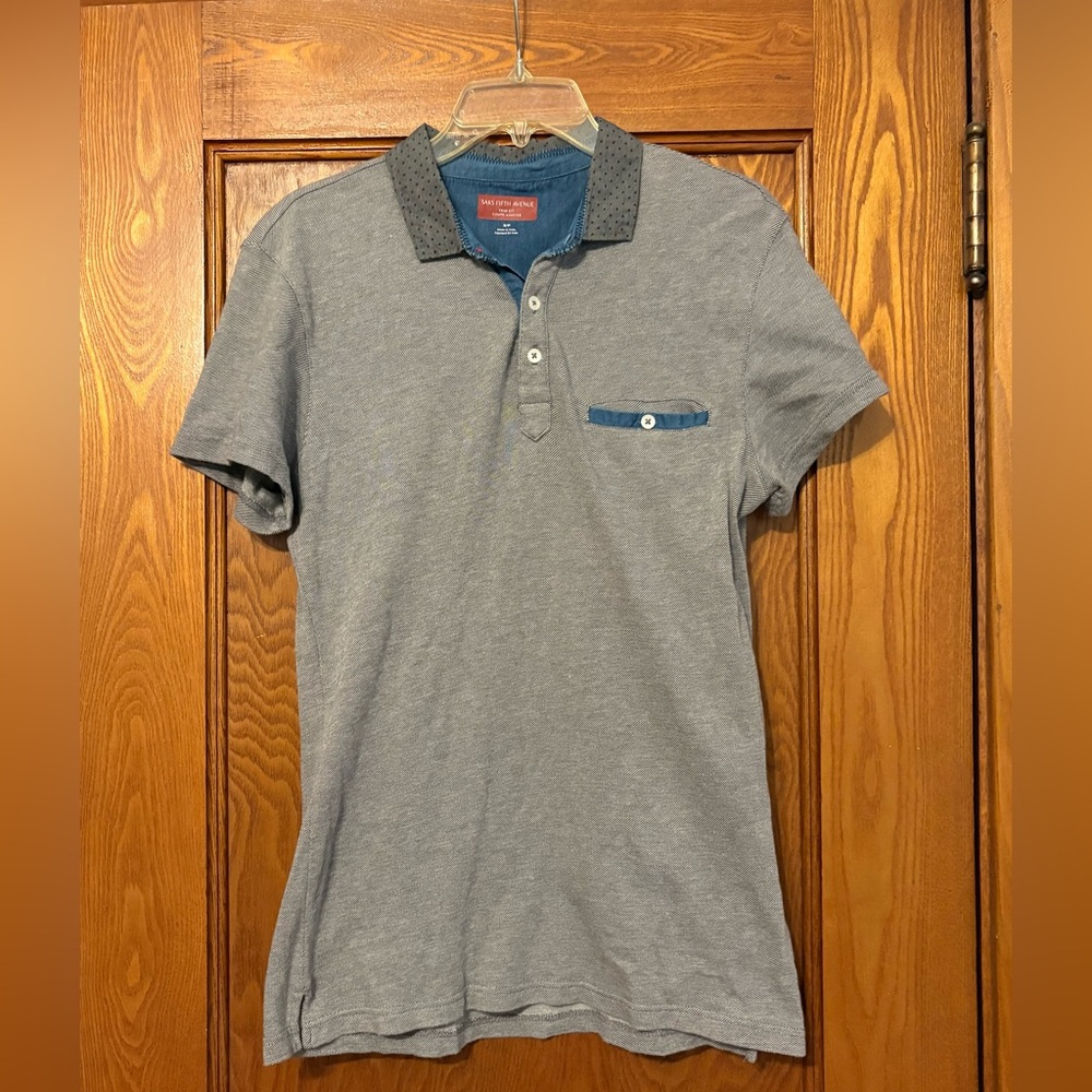Saks Fifth Ave polo with polka dot details and collar